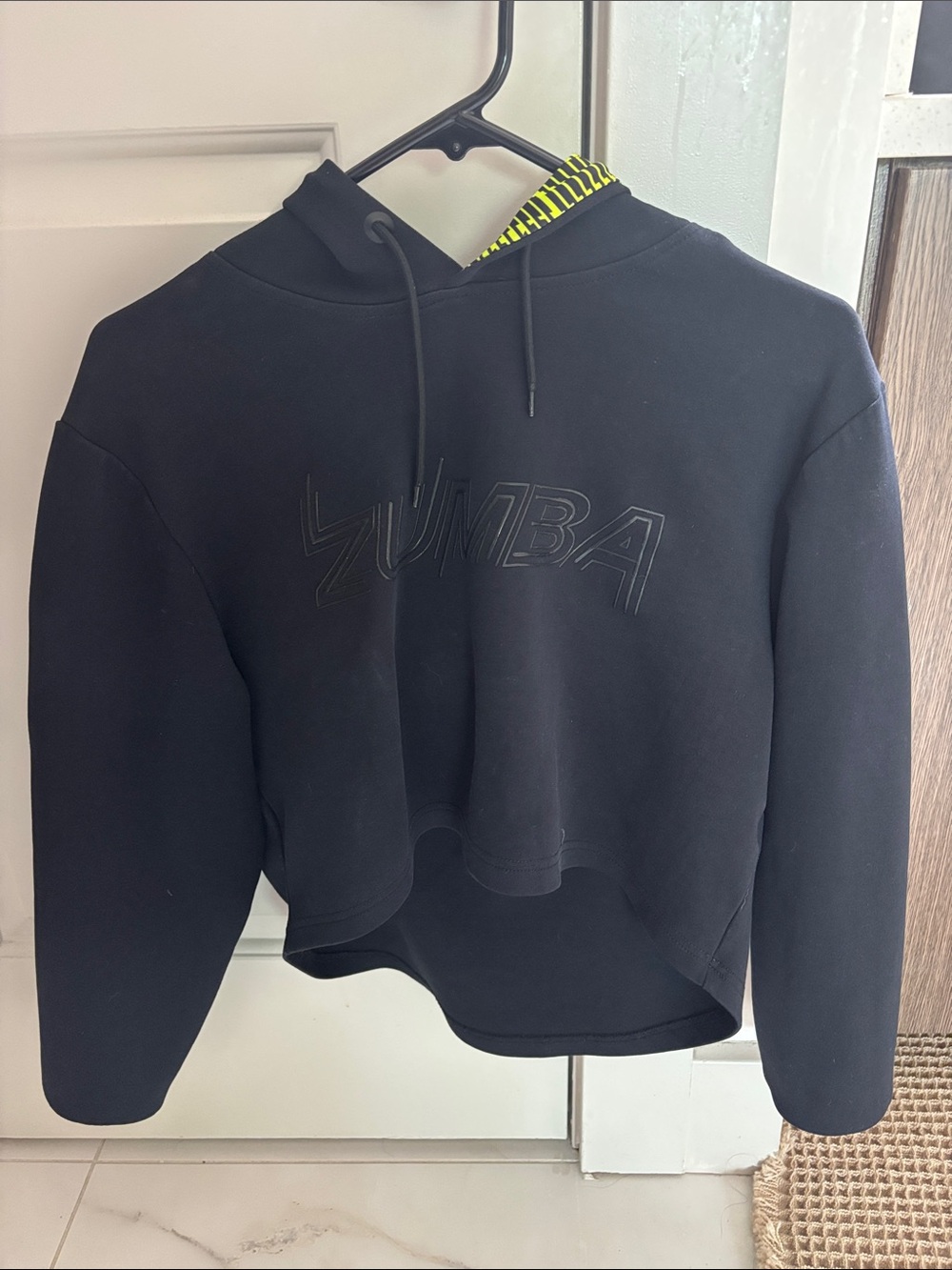 Zumba Fitness Black Cropped Hoodie with Neon Trim